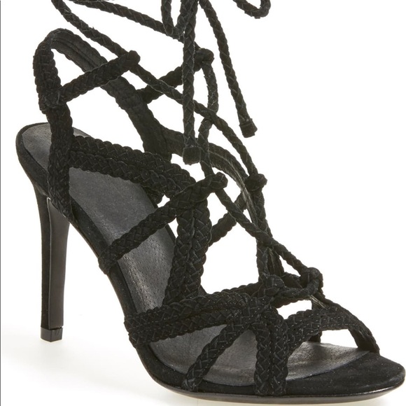Joie Shoes - Joie Tonni Black Braided Suede Strappy Heels
